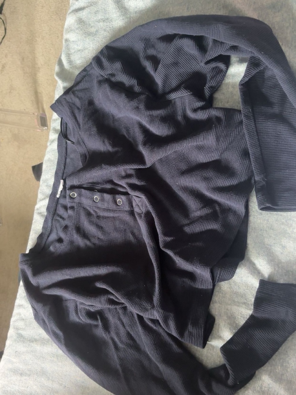 Womens Garages Navy Waffle Button up Sweater